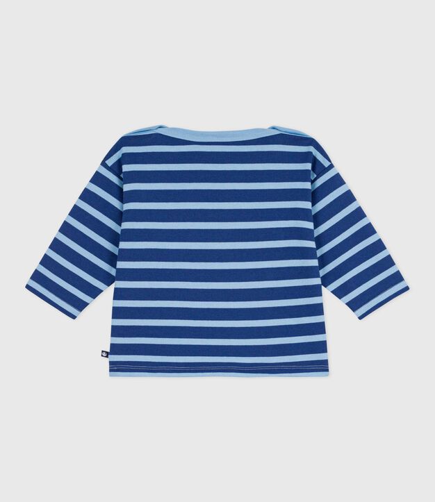 Baby-Streifenshirt aus Baumwolle mit M&ouml;wenaufn&auml;her blau/blau