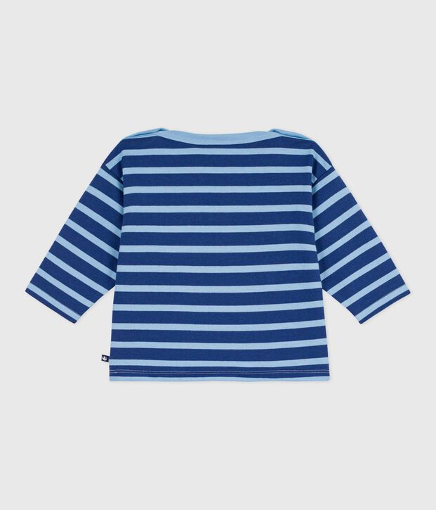 Baby-Streifenshirt aus Baumwolle mit M&ouml;wenaufn&auml;her blau/blau