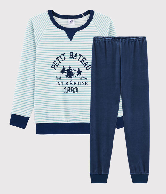Kinderpyjama aus Nicki mit Yetimotiv für Jungen blau MEDIEVAL/weiss MULTICO