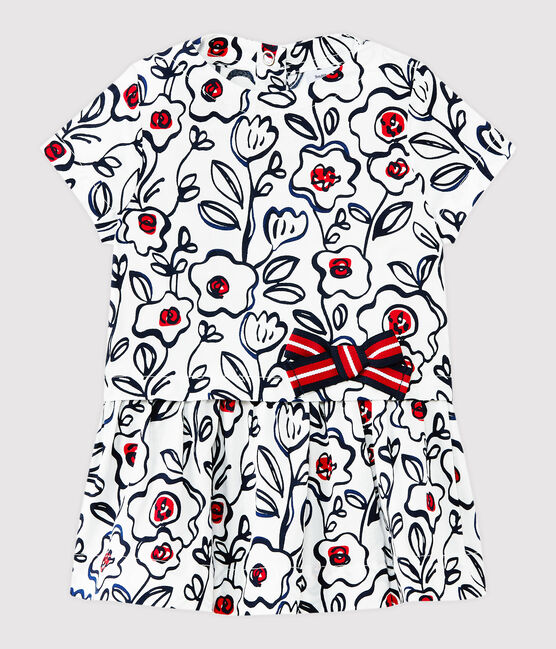 Bedrucktes Baby-Mädchen-Kleid weiss MARSHMALLOW/weiss MULTICO