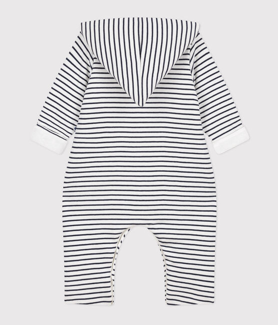 Langer wattierter Baby-Overall aus Baumwolle mit Kapuze weiss MARSHMALLOW/blau SMOKING