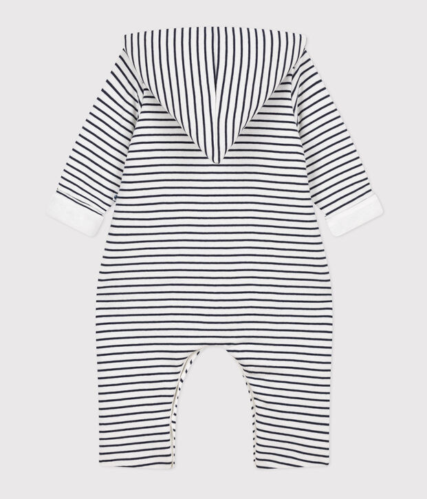 Langer wattierter Baby-Overall aus Baumwolle mit Kapuze weiss/blau