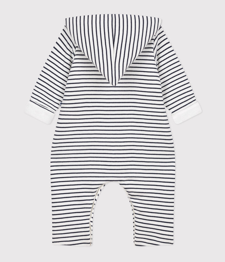 Langer wattierter Baby-Overall aus Baumwolle mit Kapuze weiss/blau