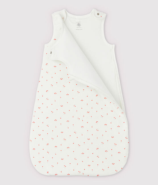 Baby-Schlafsack mit Kragen aus Bio-Baumwolle mit Kirschen-Motiv weiss MARSHMALLOW/weiss MULTICO