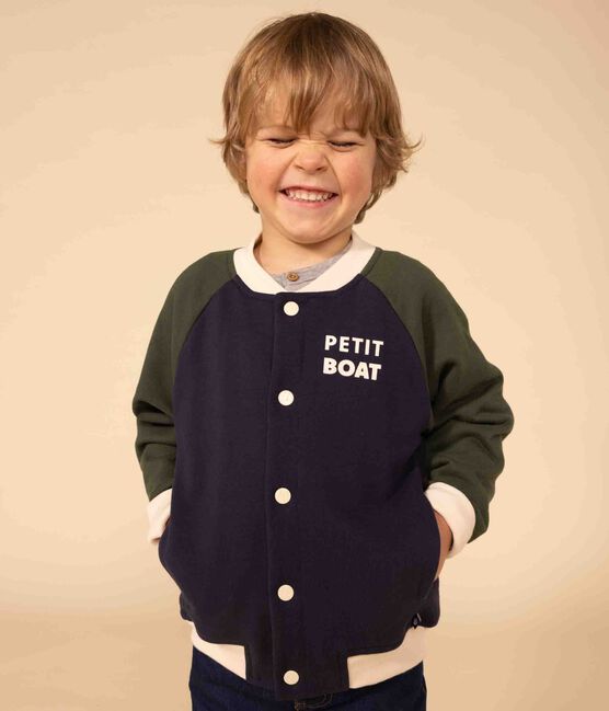 Kinder College-Jacke aus Molton für Jungen blau SMOKING/weiss MULTICO