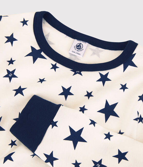 Kinderpyjama aus Baumwolle mit Sternenmuster weiss MARSHMALLOW/blau MEDIEVAL