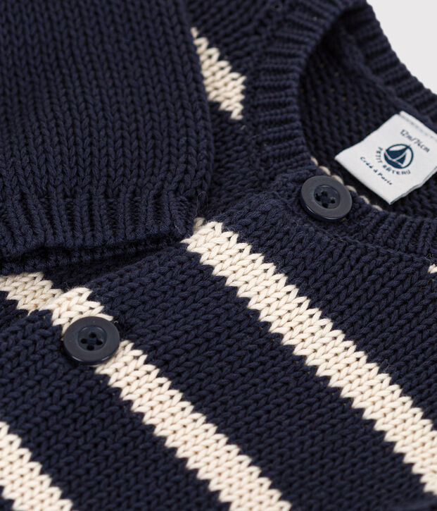 Baby-Cardigan aus gestreiftem Baumwollstrick blau/naturfarben