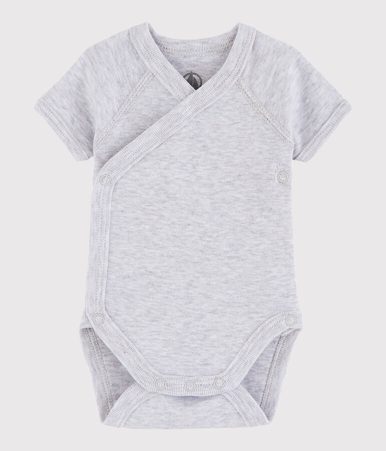 Kurz&auml;rmeliger Baby-Body in Wickelform M&auml;dchen/Jungen grau