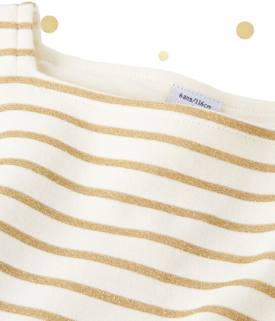 Mädchen-Kleid im Materialmix mit Glitzerstreifen beige COQUILLE/gelb LUREX DORE