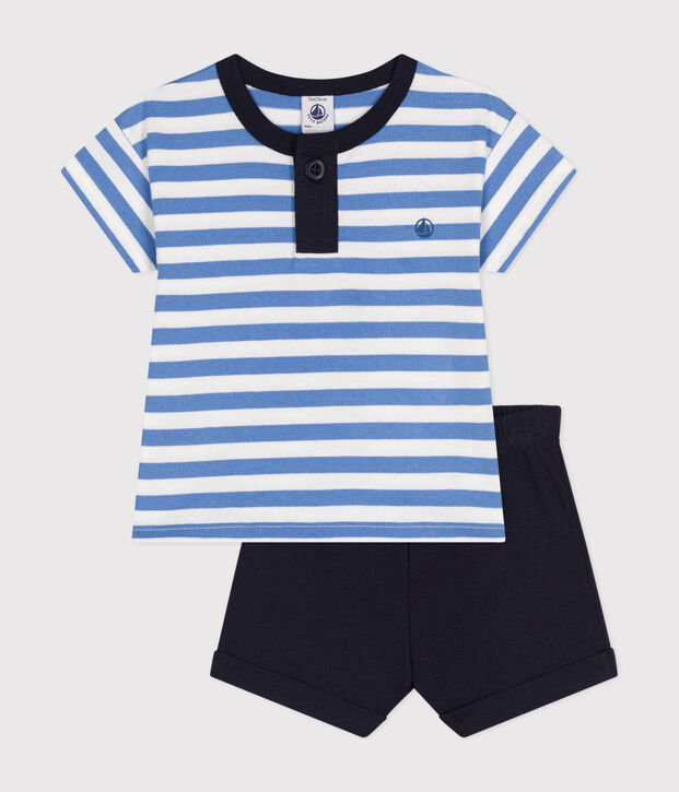 Kombination T-Shirt und Shorts aus Jersey, Baby blau/weiss