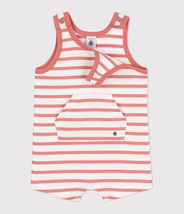 Baby-Kurzoverall aus dickem Jersey weiss/rosa