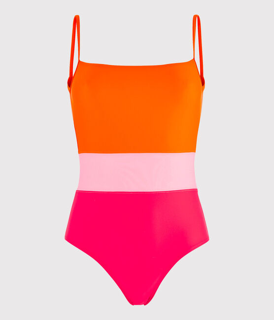Damen-Badeanzug aus recyceltem Material rot PEPS/weiss MULTICO