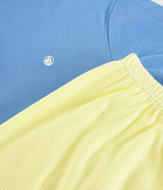 Kinderkurzpyjama aus Rippstrick in Blau und Gelb blau EDNA/naturfarben MULTICO
