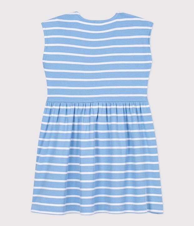&Auml;rmelloses Kinder-Kleid aus Baumwolle mit Streifen blau/weiss