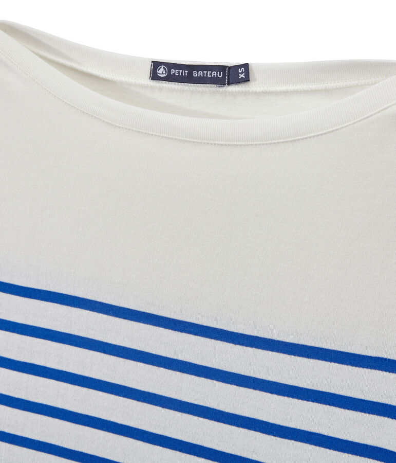 Gestreiftes Damen-Langarmshirt weiss MARSHMALLOW/blau PERSE