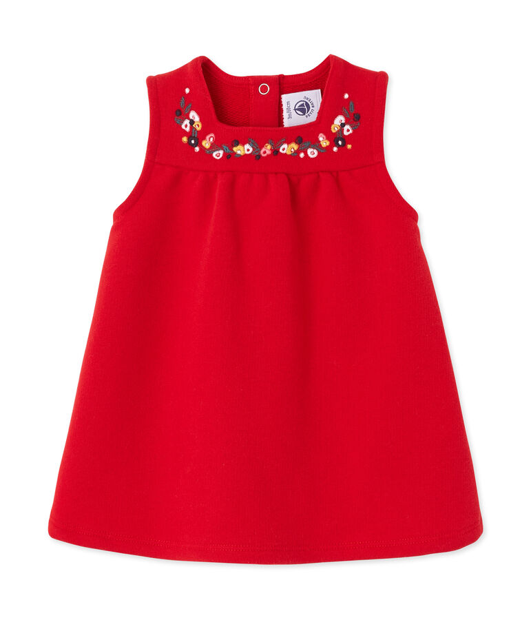 Besticktes Baby-M&auml;dchen-Kleid aus Molton rot FROUFROU
