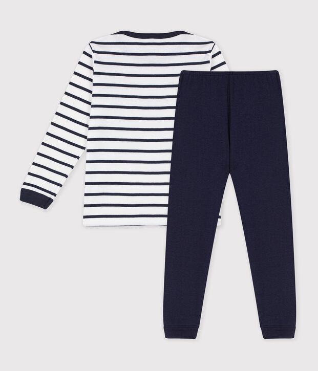 Kinderpyjama aus Baumwolle im Matrosenmuster f&uuml;r Jungen weiss/blau