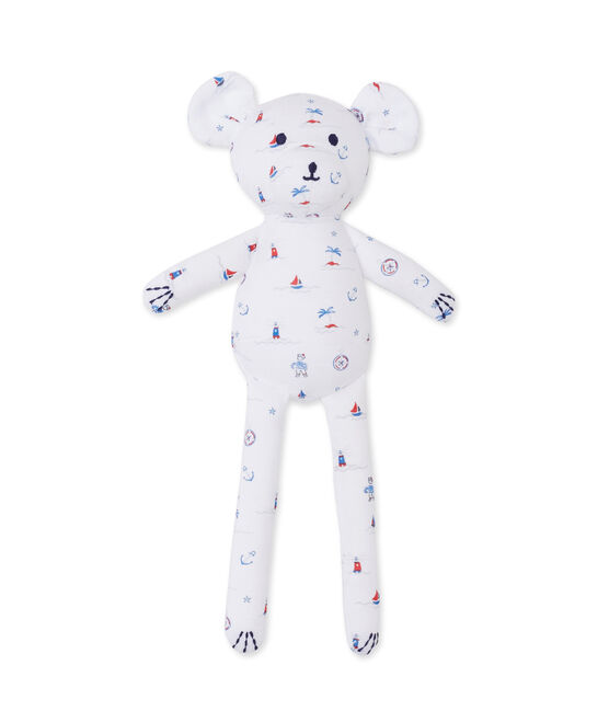 Doudou bébé ourson imprimé weiss ECUME/blau DELFT