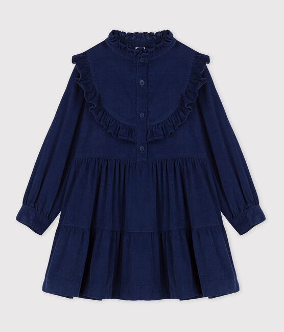 Langärmeliges Kinderkleid aus Cord für Mädchen BLEU FONCE