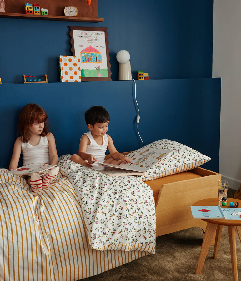 Bett- und Kissenbezug mit Obstmotiv f&uuml;r Kinder weiss/gelb/vielfarbig