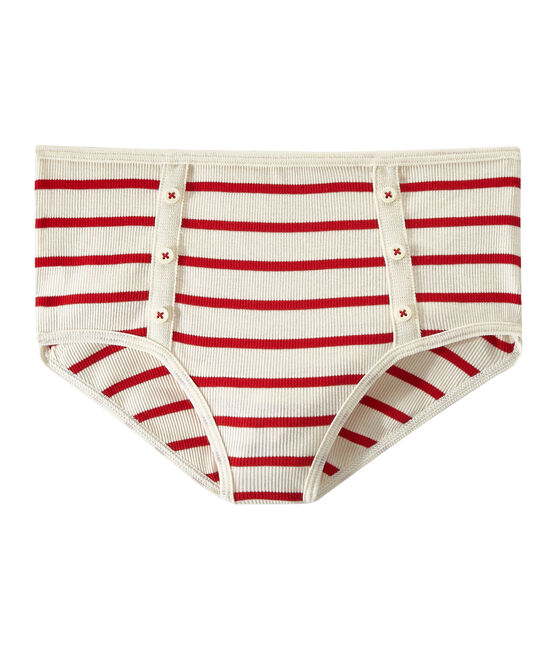Highwaist Unterhose aus Ripp 2x2 beige COQUILLE/rot TERKUIT