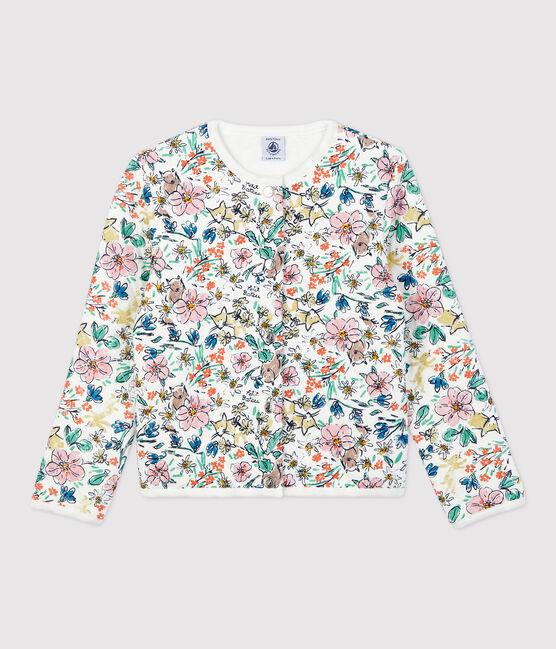 Kinder-Cardigan aus Doppeljersey für Mädchen weiss MARSHMALLOW/weiss MULTICO