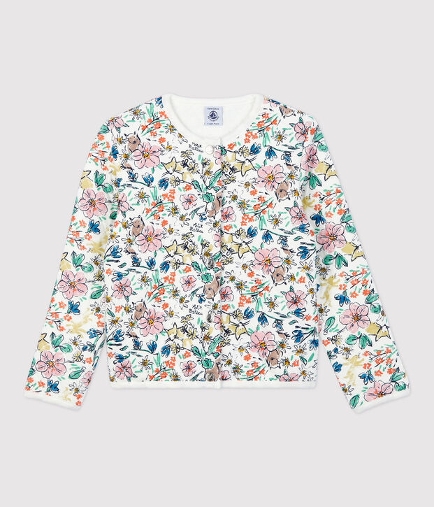 Kinder-Cardigan aus Doppeljersey f&uuml;r M&auml;dchen weiss/vielfarbig