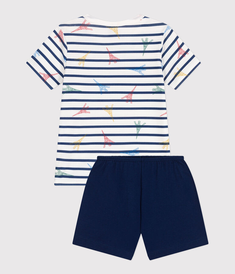 Kinder-Kurzpyjama aus Baumwolle mit Paris-Motiv blau/vielfarbig