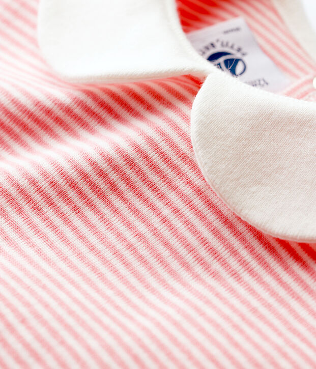 Baby-Body mit Claudine-Kragen aus Baumwolle f&uuml;r M&auml;dchen rosa/weiss