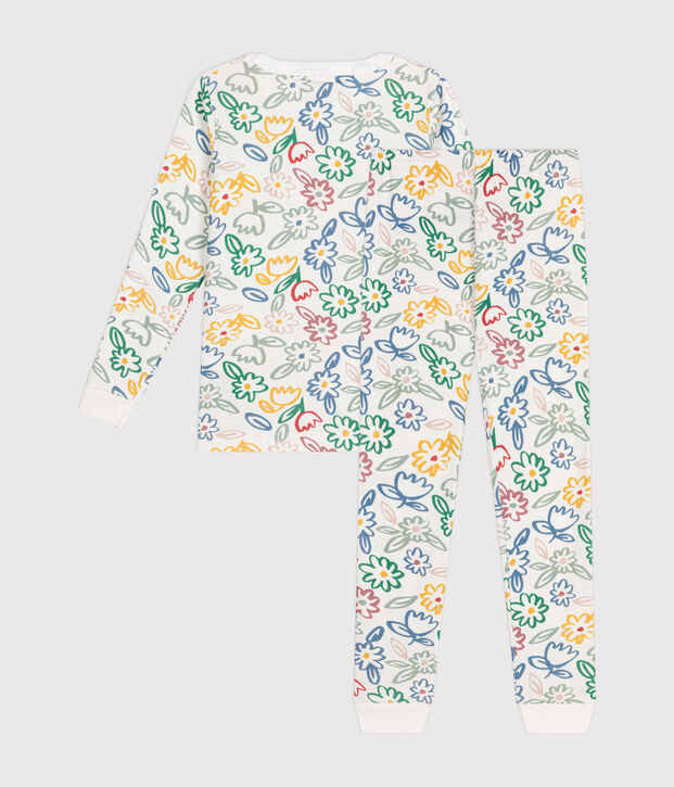 Eng anliegender Kinder-Pyjama aus Baumwolle mit Blumenmotiv weiss/vielfarbig