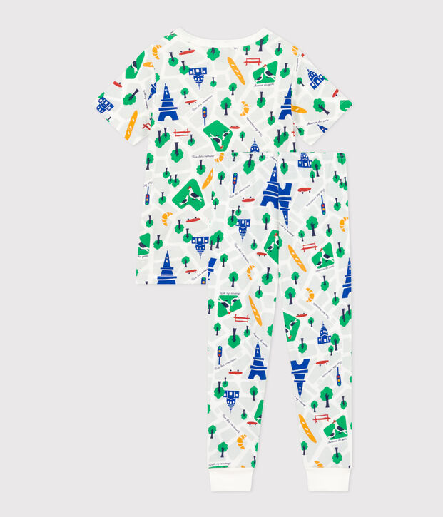 Kinderpyjama aus Baumwolle mit Paris-Printmotiv weiss/vielfarbig