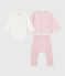 3-teiliges Baby-Set mit Herz- und Blumenmotiv und bestickter Body rosa JOLI/weiss MULTICO