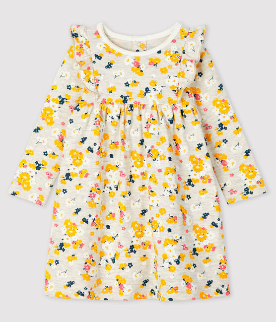 Langärmeliges Baby-Kleid für Mädchen beige MONTELIMAR/weiss MULTICO