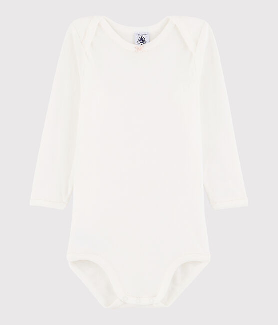 Langärmeliger Baby-Body Mädchen weiss MARSHMALLOW/rosa MINOIS