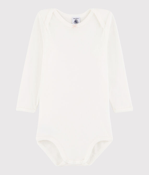 Lang&auml;rmeliger Baby-Body M&auml;dchen weiss/rosa