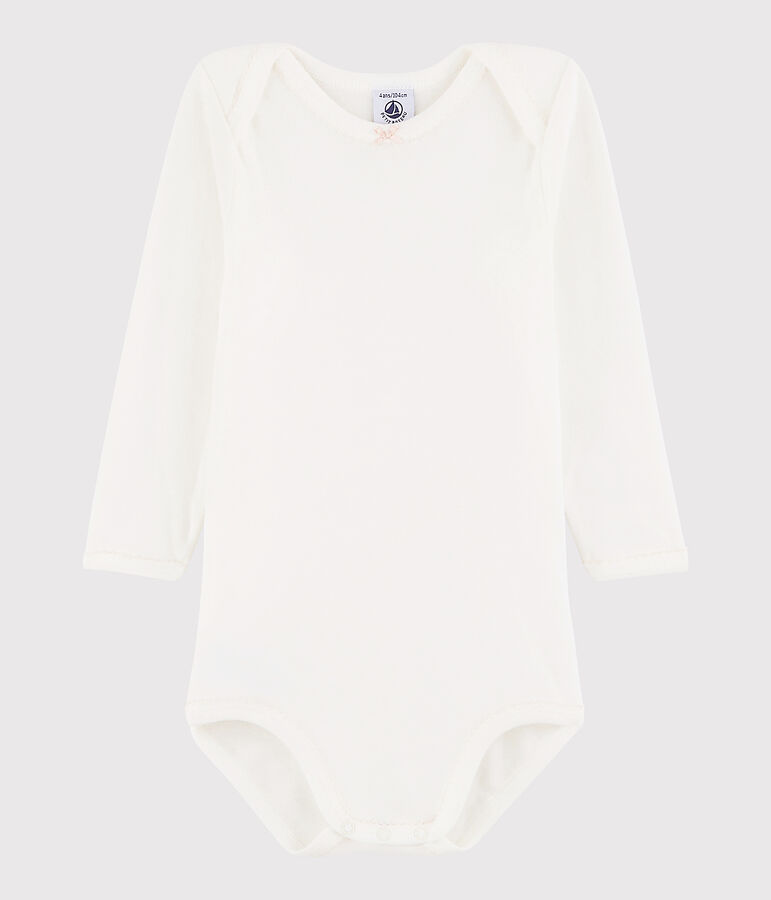 Lang&auml;rmeliger Baby-Body M&auml;dchen weiss/rosa