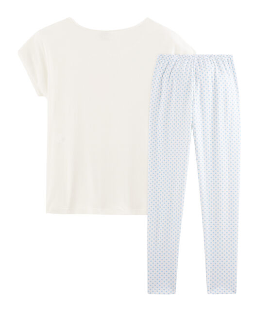 Rippstrick-Pyjama für Mädchen weiss MARSHMALLOW/blau JASMIN