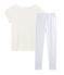 Rippstrick-Pyjama für Mädchen weiss MARSHMALLOW/blau JASMIN