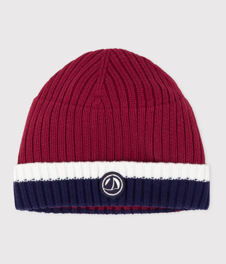 Baby-M&uuml;tze aus Strick mit Fleece-Futter rot/vielfarbig