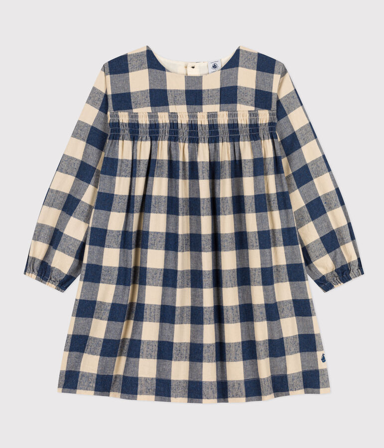 Kinderkleid aus Baumwoll-Flanell mit Karomuster f&uuml;r M&auml;dchen blau/naturfarben