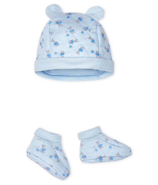 Set mit Mützchen für Neugeborene und Babyschuhen aus Doppeljersey blau FRAICHEUR/weiss MULTICO