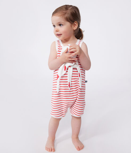 Baby-Kurzoverall aus Baumwolle mit Streifen rot MARSHMALLOW/ SPI