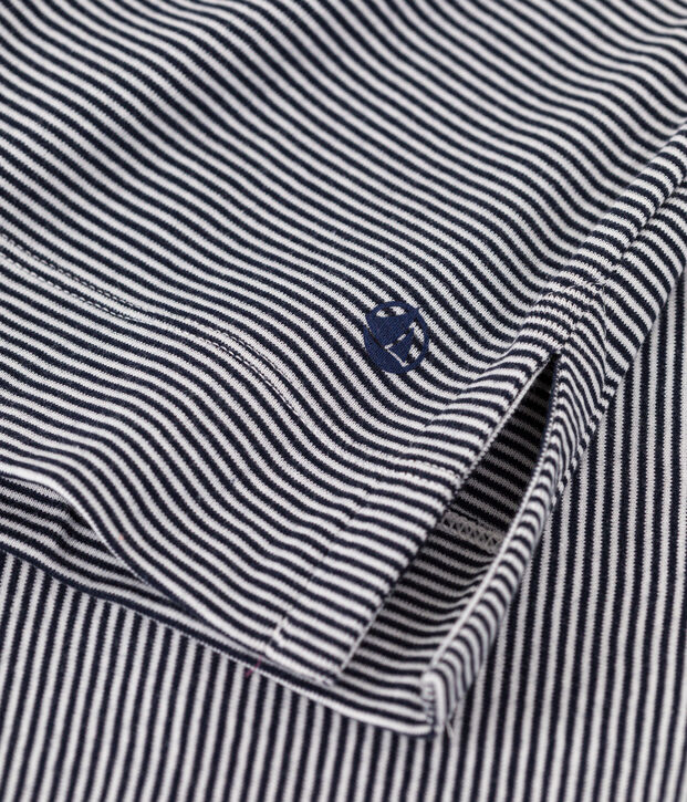 Damen-Nachthemd aus gestreifter Baumwolle blau/weiss