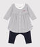 Kleid mit Matrosenstreifen und Leggings aus Baumwolle für Babys weiss MARSHMALLOW/blau SMOKING