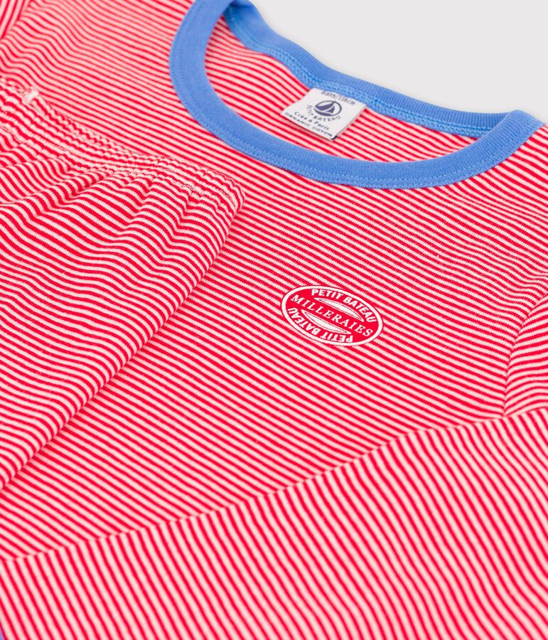 Kinderpyjama aus Bio-Baumwolle mit Ringelstreifen rot/weiss