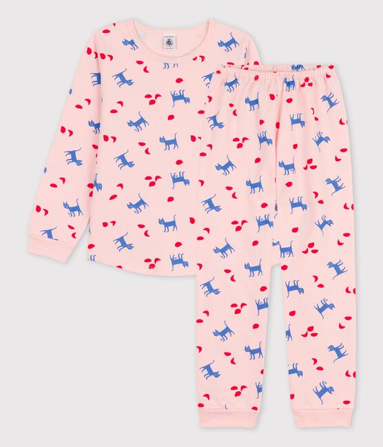 Kinderpyjama aus Baumwolle für Mädchen rosa MINOIS/weiss MULTICO