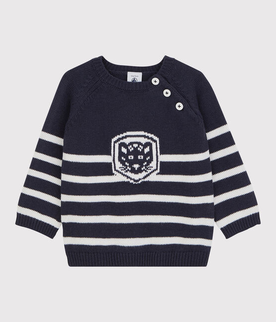 Baby-Pullover aus Wolle und Baumwolle. blau SMOKING/weiss MARSHMALLOW