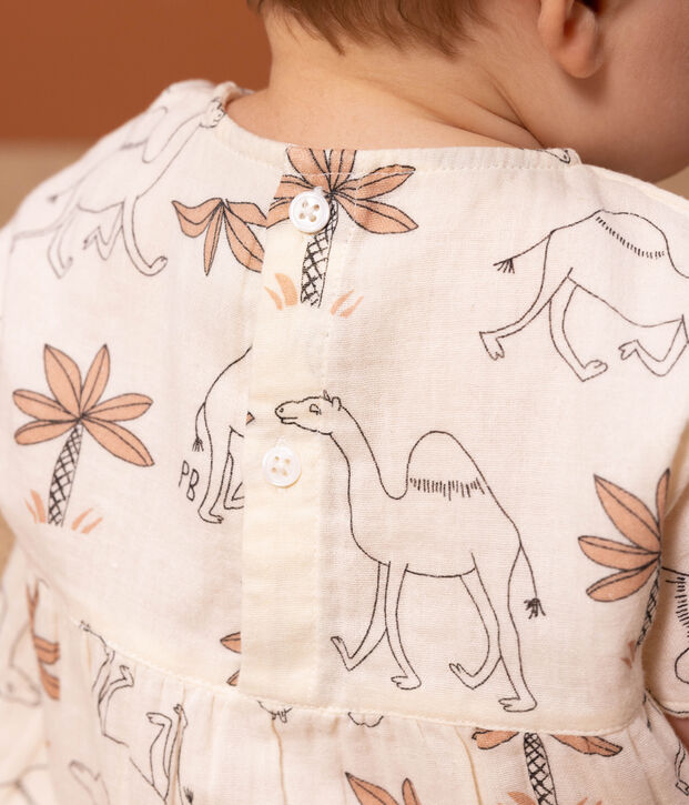 Kurz&auml;rmeliges bedrucktes Babykleid aus Baumwollgaze naturfarben/vielfarbig