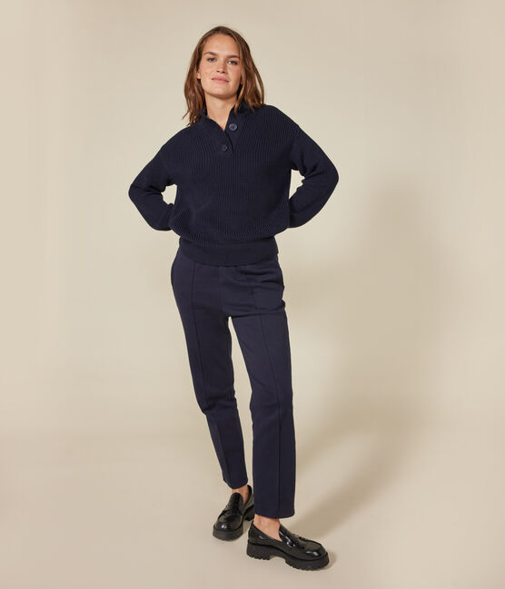 Damen-Pullover mit Stehkragen aus Baumwolle blau SMOKING