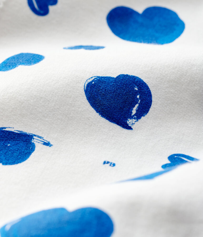 Baby-Strampler aus Molton mit blauen Herzen f&uuml;r M&auml;dchen weiss MARSHMALLOW/weiss MULTICO